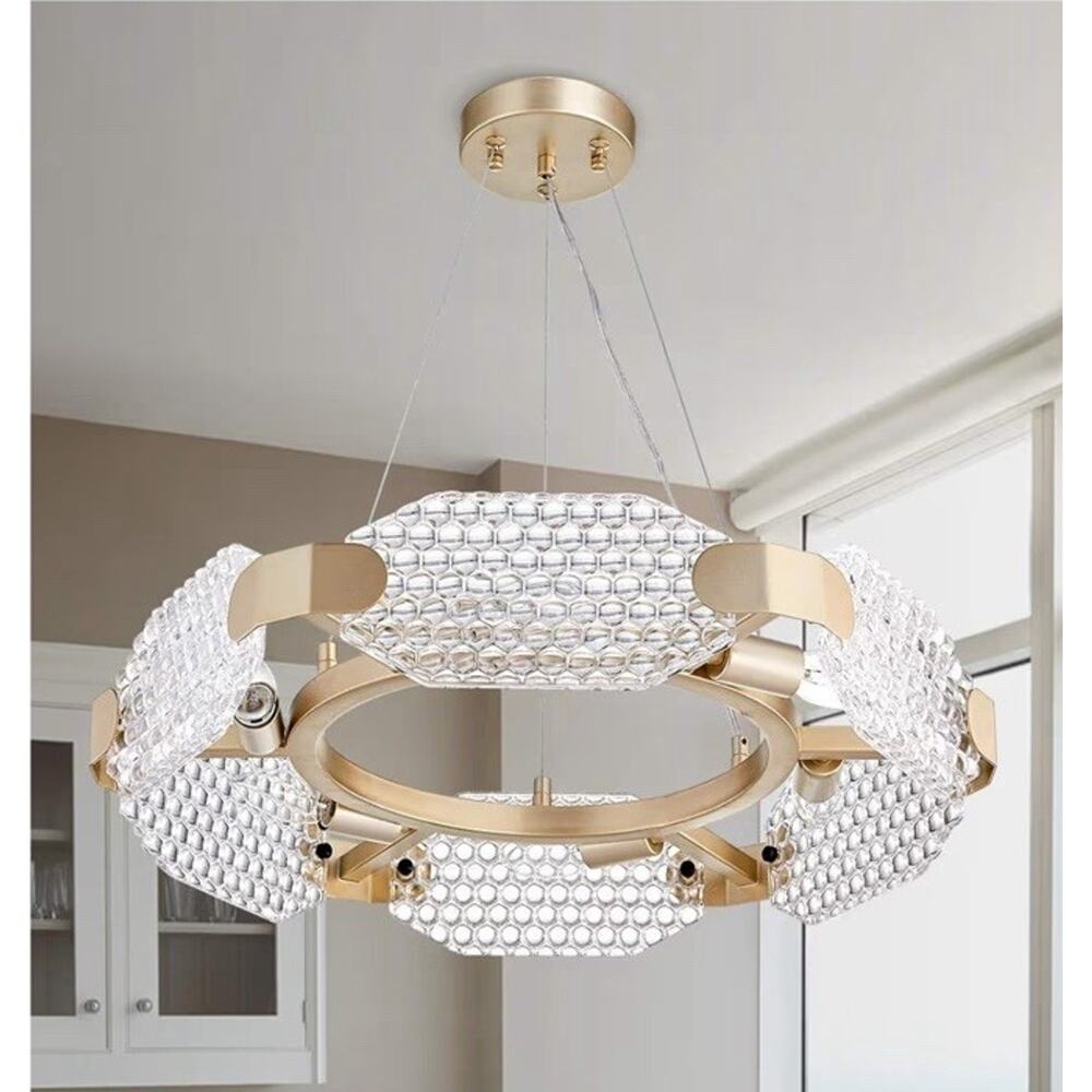 TZOE Crystal Pendant Modern Chandelier 6-Light Round Gold Metal